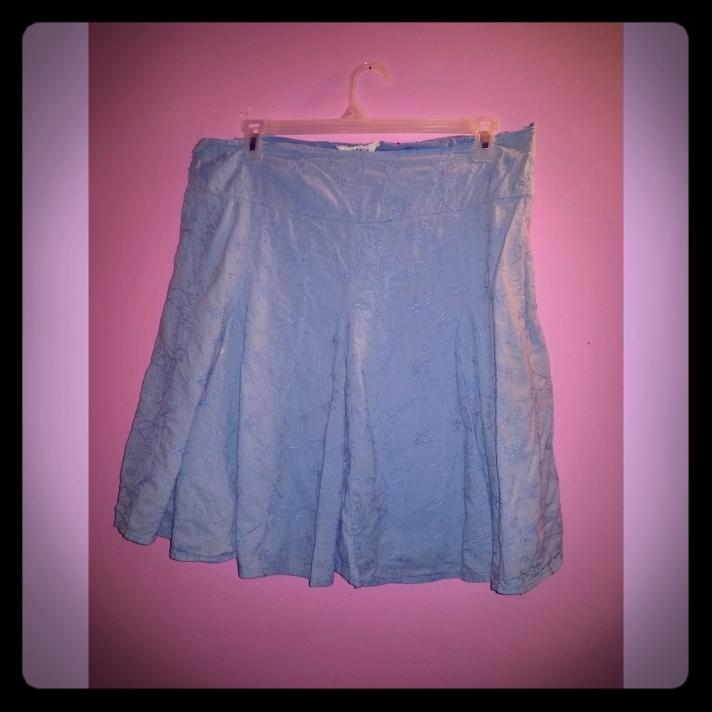Knee Length Embroidered Blue Skirt